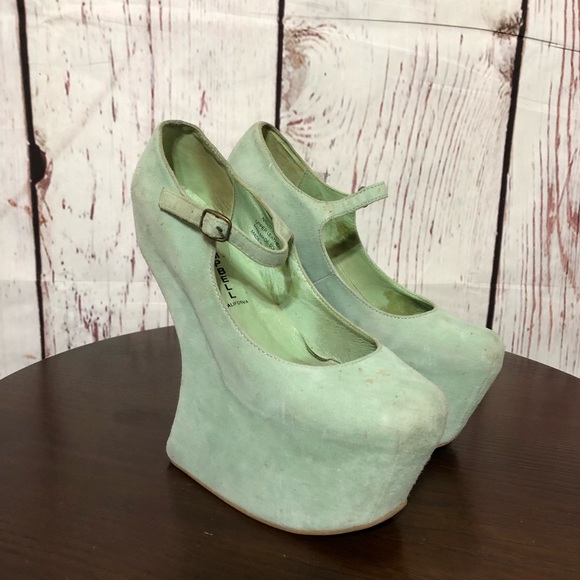 JEFFREY CAMPBELL NIGHT WALK  Mint Green Suede Leather heelless Platforms 7 - Picture 2 of 15